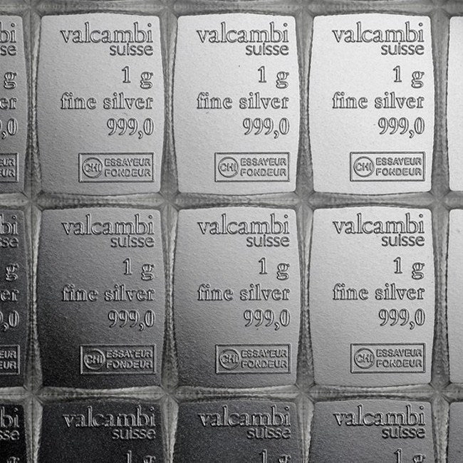 100 gram Silver Bar - Valcambi 100x1 Gram Silver CombiBar with Assay Card | GoldSilver360