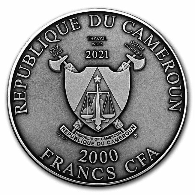2021 Cameroon 2 oz Silver Albrecht Dürer: Rhinoceros | GoldSilver360