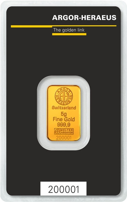 5 Gram Argor-Heraeus Gold Bar (In Assay) | GoldSilver360